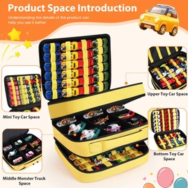 Minahao Toy Storage Bag for 1:64 Scale Mini Toy Cars & Monster Trucks - Portable Toy Car Organizer Bag Can Store 105 Toy Cars. (Yellow)