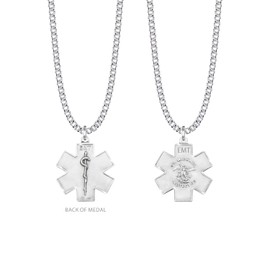 True Faith Jewelry Sterling Silver EMT St. Michael Medal with Bright Accents and Caduceus Back Necklace, Religious Jewelry, Patron Saint of Police, Military, First Responders, 1 1/16-inch