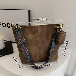 Lightweight Handbag with Adjustable Wide Strap Crossbody Bag,Fashion Vintage Hobo Brown Bags Soft Leather Tote Purse with Zipper,Trendy Shoulder Bag for Women Travel Work Lady Girls Daily Use Shopping