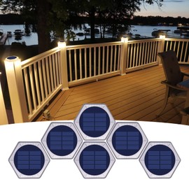YiLaie Solar Deck Lights Dock Lights 6 Packs Hexagon Warm White Solar Step Lights Outdoor Waterproof Solar Powered Lights for Driveway Post Fence Stairs Yard Patio Pathway Porch