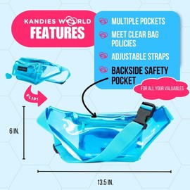 Kandies World Clear Fanny Pack – Stylish Transparent Waist Bag – Festival & Stadium Approved – Adjustable Strap & Secure Pockets (Black)