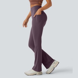 Halara UltraSculpt™ SoCinched High Waisted Tummy Control Pocket Shaping Yoga Bootcut Leggings:_Night's Purple_regular_L(12 - 14)