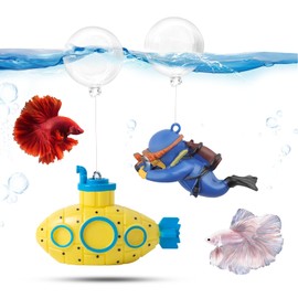 CousDUoBe 2.1 in Mini Floating Submarine Fish Tank Decoration Set，Cute Retro Submarine Set and Floating Diver,Aquarium Decorations Resinous Betta Fish Tank Accessories