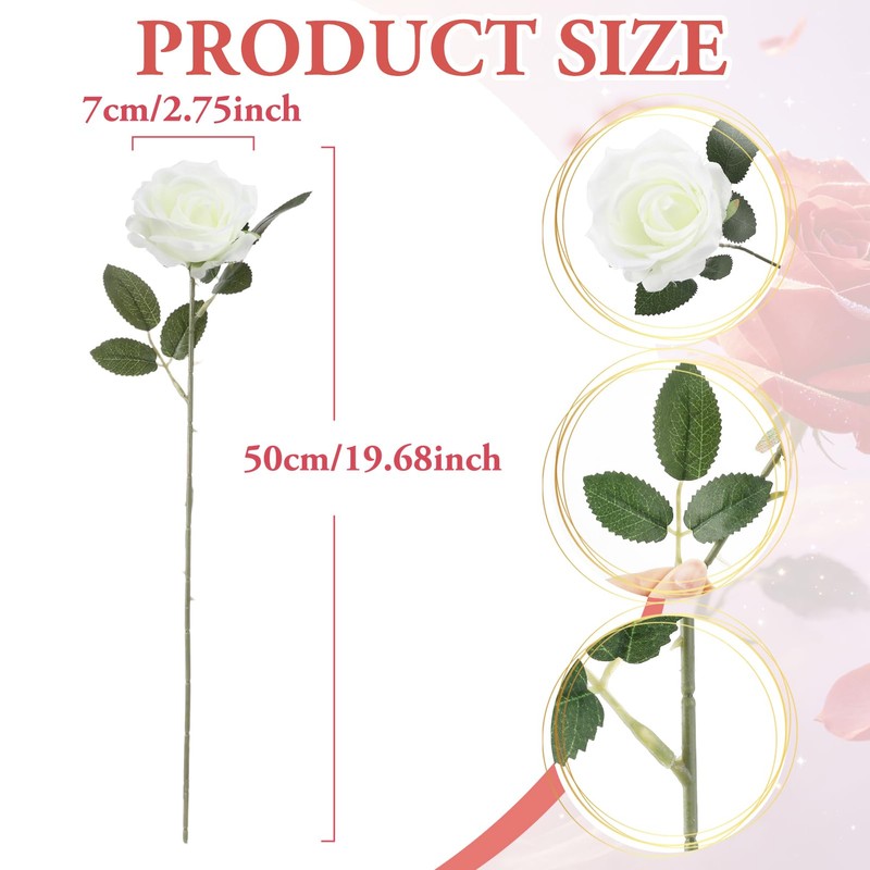 20 Pcs White Artificial Flowers Fake Artificial Roses Silk Flower