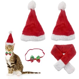 4 Pcs Christmas Hat and Bow Tie for Small Dogs Clothes for Dogs Cats Christmas Costume for Small Pets