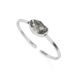 LUSTRE AND LIGHT 18x13mm Rough Natural Meteorite Adjustable Twister Bangle Bracelet for Women in Sterling Silver, August Birthstone Jewelry Gifts for Her Birthday, Anniversary, Graduation (Bezel-Set)