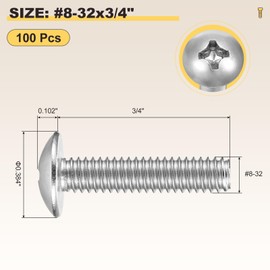 METALLIXITY Machine Screws Phillips Head(#8-32x3/4) 100Pcs, 304 Stainless Steel Round Head Phillips Drive Furniture Bolts - for Woodworking & Furniture Assembly, Silver
