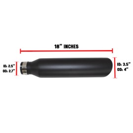 Colt Exhaust | Exhaust Pair of Black Powder Coated Universal Truck Tip 2.5" Inlet ID 4" Outlet OD 18" Inch Long | Stainless Steel | Aftermarket Replacement