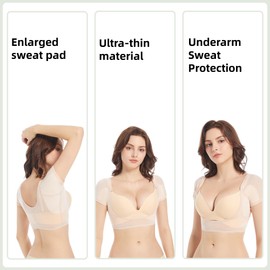 satithry 2PCS Ultra-Thin Underarm Anti-Sweat Lady's Underwear with Large Size Cotton Pads for Women (US, Alpha, Medium, Regular, Regular, Beige)