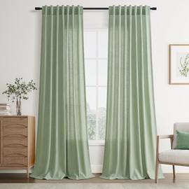 Joywell Mist Sage Back Tab Rod Pocket Linen Curtains 108 Inches Long 2 Panels for Living Room Bedroom Neutral Boho Farmhouse Rustic Light Filtering Semi Sheer Curtains Window Treatment 52x108