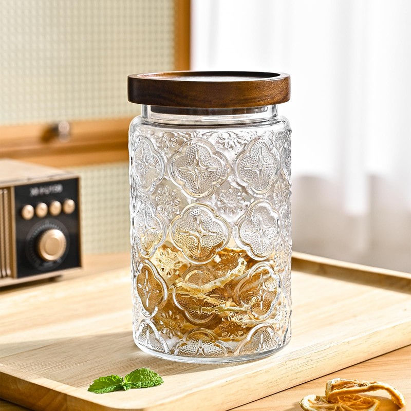 Adodeen 3-Pack 32oz Glass Jar With Airtight Lid,Kitchen Canisters For
