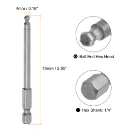 HARFINGTON 8Pcs Ball End Hex Head Wrench Screwdriver Bit H4 1/4" Hex Shank 3" Long Metric Magnetic S2 Steel for Power Screwdriver Drill Impact Driver