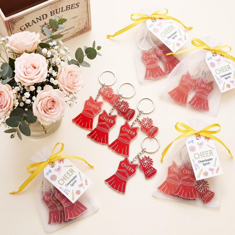 Kigeli 24 Pcs Cheer Keychain Bulk Acrylic Cheerleader Outfit &