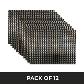 Risch Vinyl Woven Placemats, Elegant Rectangular Plastic Weave Placemat, Indoor or Outdoor Dining, Washable, Reusable, Heavy Duty, Non-Slip, 16” x 12”, Black Pewter, Set of 12