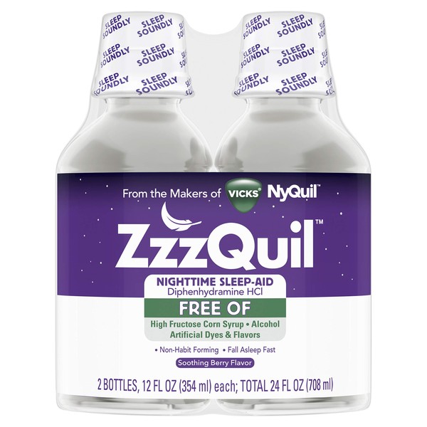 ZzzQuil Nighttime Sleep Aid Alcohol Free Soothing Mango Berry Liquid 12 fl oz (2 Pack) (OLD)