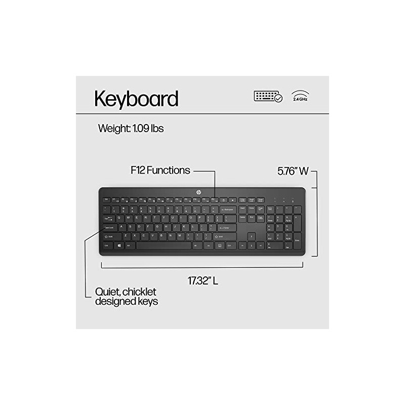 HP 230 Wireless Keyboard - Wireless Connection - Low-Profile, Quiet