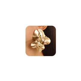 Chunky Big Silver Geometric Statement Earrings for Women Bold Gold Oversized Irregular Dangle Earring Vintage Silver Earrings Abstract Aesthetic Jewelry Gifts (Gold)