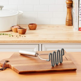 Tovolo Silicone Potato Masher Stainless Steel Handle Charcoal Gray Dishwasher Safe Heat Resistant Non Scratch Handheld Coil Wire Potato Smasher for Nonstick Pans Ergonomic Kitchen Food Prep Tool