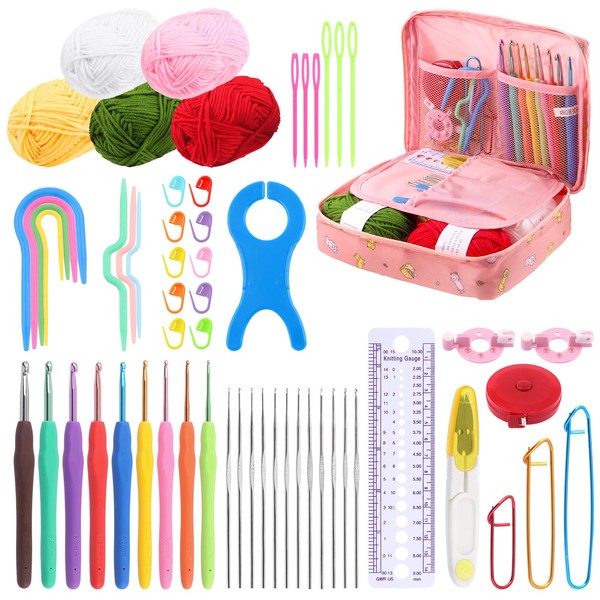 GLARKS 29Pcs Crochet Kit, 2-6mm Ergonomic Crochet Hooks, Yarn Needles,