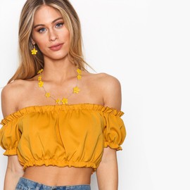 Flyonce Flower Choker Necklace for Wedding Bridal Bridesmaids,Yellow Enamel Floral Bib Necklaces with Earrings Summer Beach Jewelry for Women Prom Dress