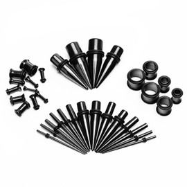 D.Bella 14G-00G 36 pcs Black Ear Gauges Stretching Kit Tapers Plugs Eyelets Implant Grade Steel
