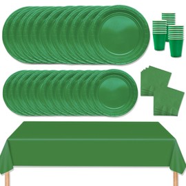 MORAINJAY 69Pcs Party Tableware Set,Green Dinnerware Set with Plates,Tablecloth,Napkins,Cups,Solid Color Table Decorations for Birthday,Wedding,Picnic,Baby Shower,Party Supplies for 16 Guests