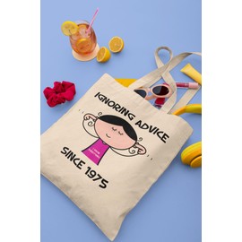 50th Birthday Bag - Funny Ignoring Advice Since 1975 Design, 100% Cotton Shoulder Tote Bag, 50th Birthday Gifts for Women, Reusable & Eco-Friendly, Hard-Wearing Digital Print, 42x38cm