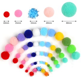 Phinus 900 PCS Pom Poms, Multicolor Bulk Pom Poms Arts and Crafts, Soft and Fluffy Craft Pom Poms, Assorted Sizes Pompoms, for Arts and Craft Making Decorations