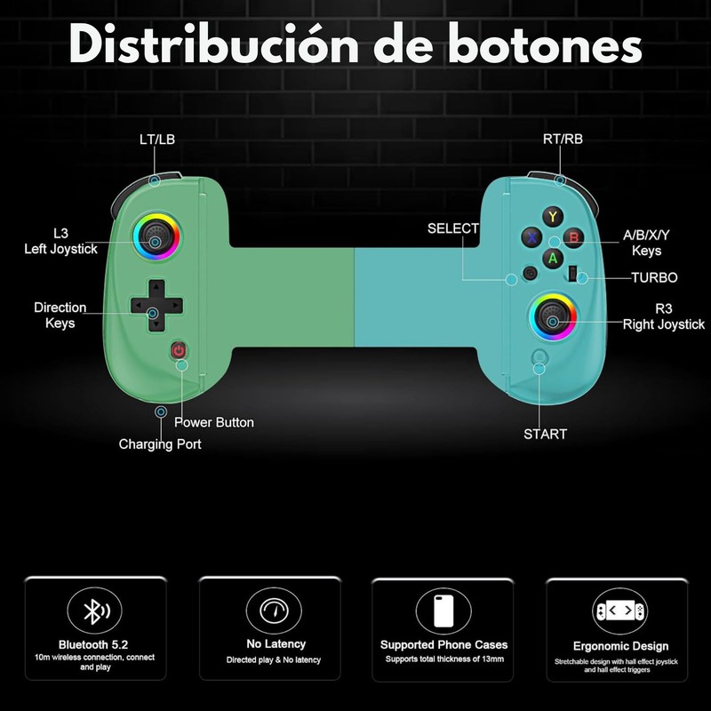 MR. GADGETS Gamepad inalámbrico Bluetooth Joystick Mando Game Controller con