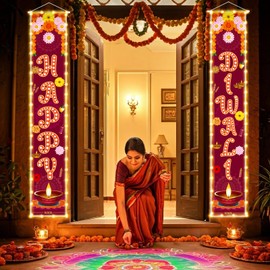 Diwali Decorations for Home Lighted Happy Diwali Porch Sign Banners for Deepavali Celebration Wall Door Indoor Outdoor Party Decor Decoration Ornaments