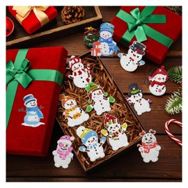 Snowman Diamond Painting Children's Set of 12 Craft Set Christmas Decoration, Diamond Painting Christmas Pendant, Diamond Painting Keyring for Christmas (Snowman Christmas Pendant)