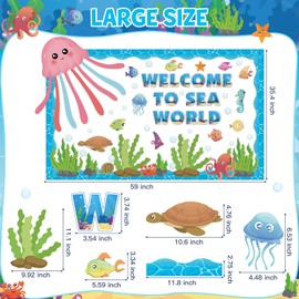 Sea Animal Bulletin Board, Sea Theme Bulletin Classroom Decorations for Back to School, Under The Octopus Cutouts for Kids School Supplies Summer Ocean Fish Cardstock Party Decor