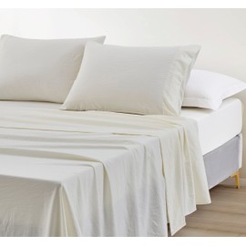 Chezmoi Collection Soft Washed Full Bed Sheet Set - 4-Piece Brushed Microfiber Wrinkle & Fade Resistant 14-Inches Deep Pocket Sheets & Pillowcases Set - Full, Ivory