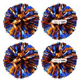 YELARXI Metallic Cheerleading Pom Poms Cheer Pompoms, 12 Inch with Handle Rings Fit for Team Spirit Sports Dance Cheering, (4Pcs, Blue Orange)