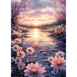 AIRDEA Pink Sunset River Acrylic Full Drill Diamond Painting Kits 30x40 cm
