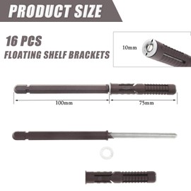 Cobenga Floating Shelf Brackets Heavy Duty Invisible Diameter 10x100mm Hidden Shelf Brackets Concealed Floating Shelf Brackets for Wall Shelves 16 Pack