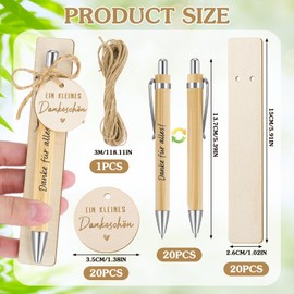Ruryxel Thank You Ballpoint Pens, Pack of 20 Lucky Pen with Pendant/Rope/Wooden Board, Thank You Gifts for Coworkers, Teachers, Students, Leaving Gift for School Class