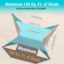 Beach Tent Shelter - Extra Large 150+ Sq Ft Coverage, UPF 50+ Sun Protection, Gull-Wing Design, Easy Setup Beach Shade for Beach and Backyard (Turquoise)
