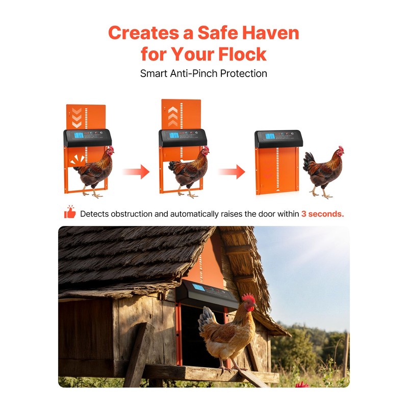 VEVOR Automatic Chicken Coop Door, Battery Powered Chicken Coop Door