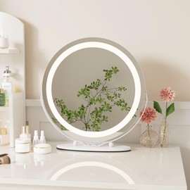 Fasyou Vanity Mirror with Lights, Smart Touch Control 3 Colors Dimmable 19-Inch Round Light Up Makeup Mirror, 360° Rotation LED Makeup Mirror for Bedroom Living Room, White