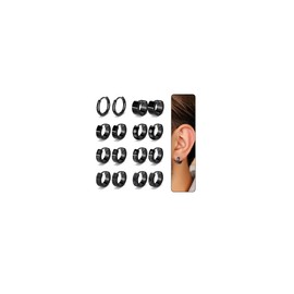 Nelytiya 8 Pairs Mens Earrings Black Hoop Earrings Set Stainless Steel Earring For Men Women