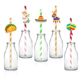 50Pcs Mexican Fiesta Straws Cinco De Mayo Fiesta Party Favors Drinking Straws Paper Striped Straws Colorful for Bulk Taco Mexican Theme Carnival Festival Baby Shower Wedding Birthday Party Favor