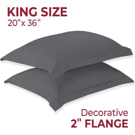 Mellanni Pillow Shams Set of 2 King Size - Silky Soft Bedding - Decorative Pillow Covers/Cases 20" x 36" with 2" Flange - (Set of 2 King Size, Gray)