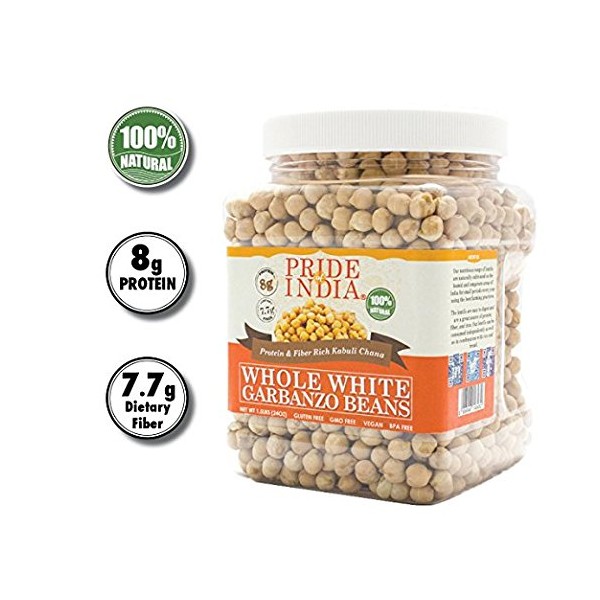 Pride Of India - Indian Whole White Garbanzo Beans 10mm - Protein & Fiber Rich Kabuli Chana, 3.3 Pound (1.5 Kilo) Jar (3 Pound + 10% Extra Free = 3.3 Pounds Total)