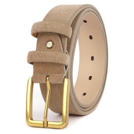 Ximraood Women's Fashion Suede Leather Belt with Gold Buckle 1.3" Wide