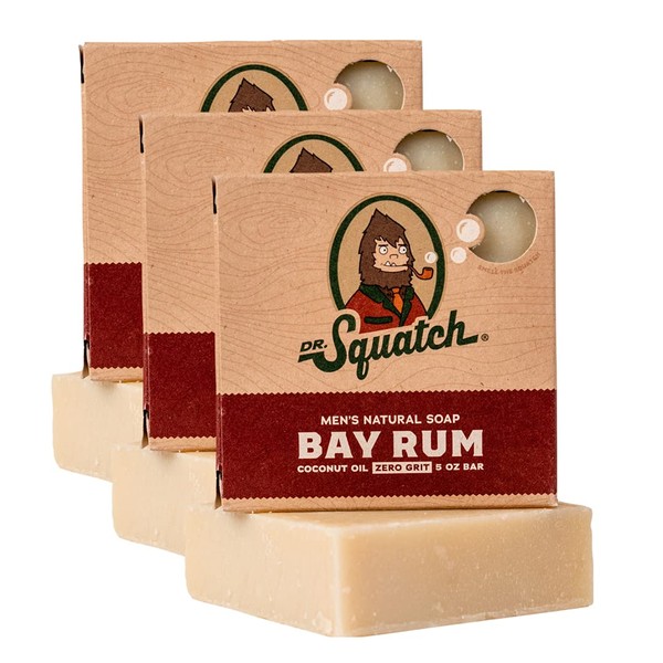 Dr. Squatch All Natural Bar Soap for Men with Zero Grit, 3 Pack, Bay Rum