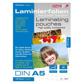 Genie 10262 Laminating Pouches (Crystal Clear; 80 Micron for Formats up to DIN A5; Suitable for All Heat Laminators) Pack of 100