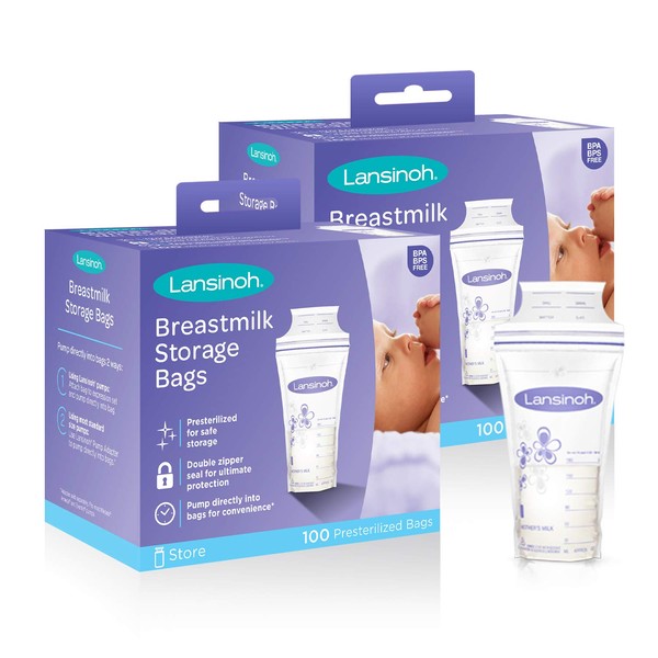 Lansinoh Breastmilk Storage Bags, 200 Count (2 Packs of 100 Bags)