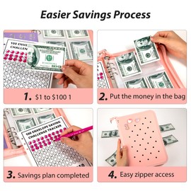 Yoment 100 Envelopes Money Saving Challenge Binder, Budget Binder with Zipper Envelopes, B5 PP Savings Book Challenge-Easy & Fun Way to Save $5,050, Cash Saving Budget System Wallet with1 Pendant
