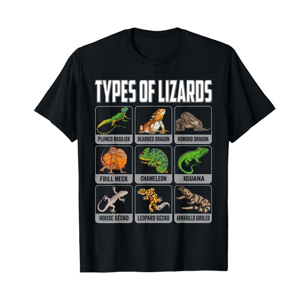 Types of Lizards Reptile Herpetology Bearded Dragon Men Boys T-Shirt